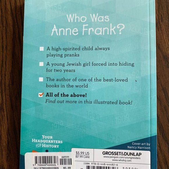 Who Was Anne Frank? New Paperback Book - Picture 3 of 3